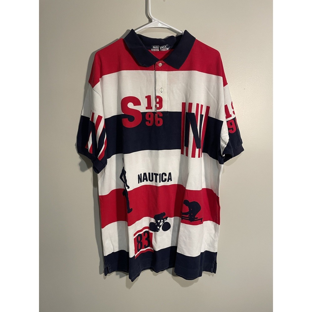 Vintage 1990s Nautica Olympic Games Color‎ Block Polo Shirt AOP Men's Size XXL